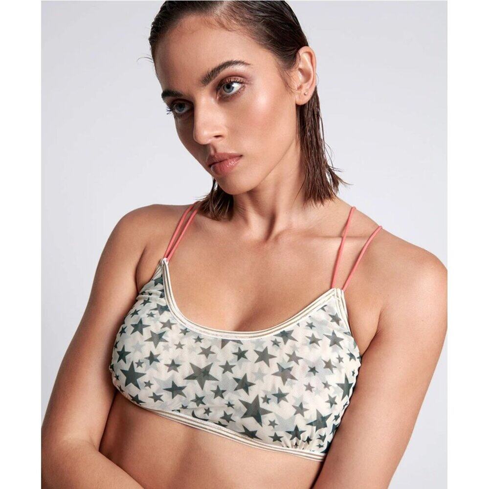 One Teaspoon Lola Mesh Bralette - Khaki Star XXS New with Tags